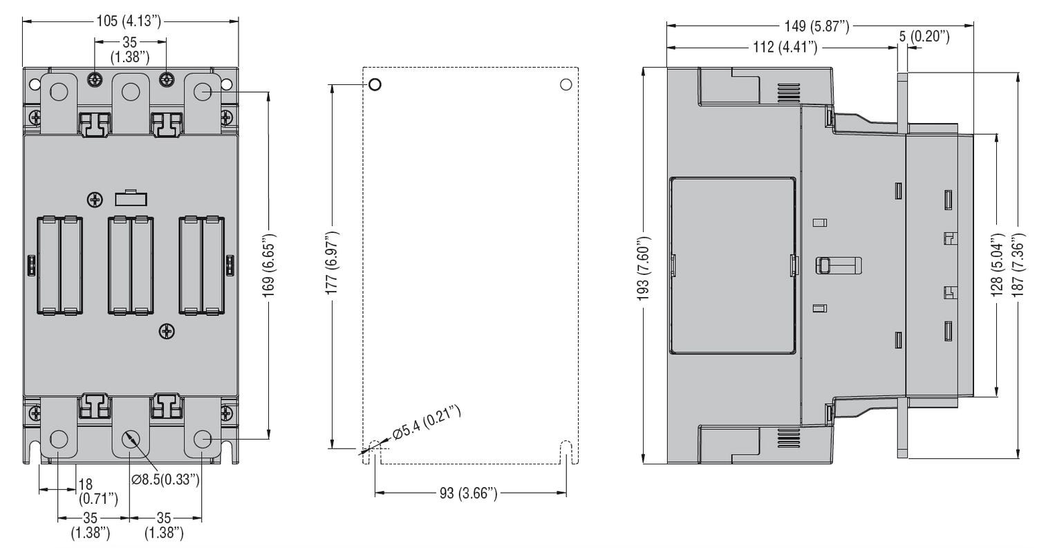 Kontaktori 90 kW/160 A 3-napainen mitat