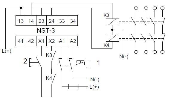 Kontaktorien ohjaus ja valvonta(2-kanavainen kytkentä)