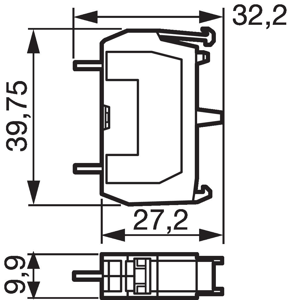 Kosketinyksikkö 1 juotospiikeillä, mittakuva