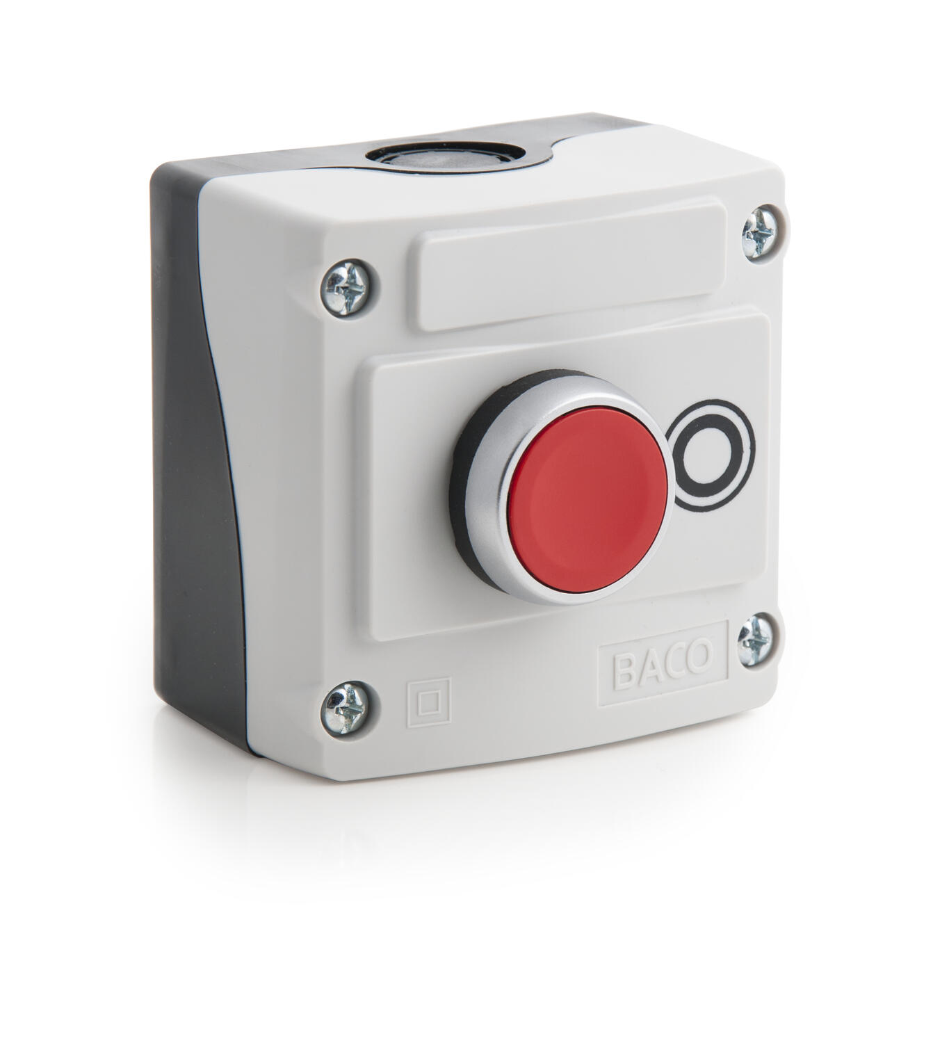 Koteloitu punainen painike "O" NC