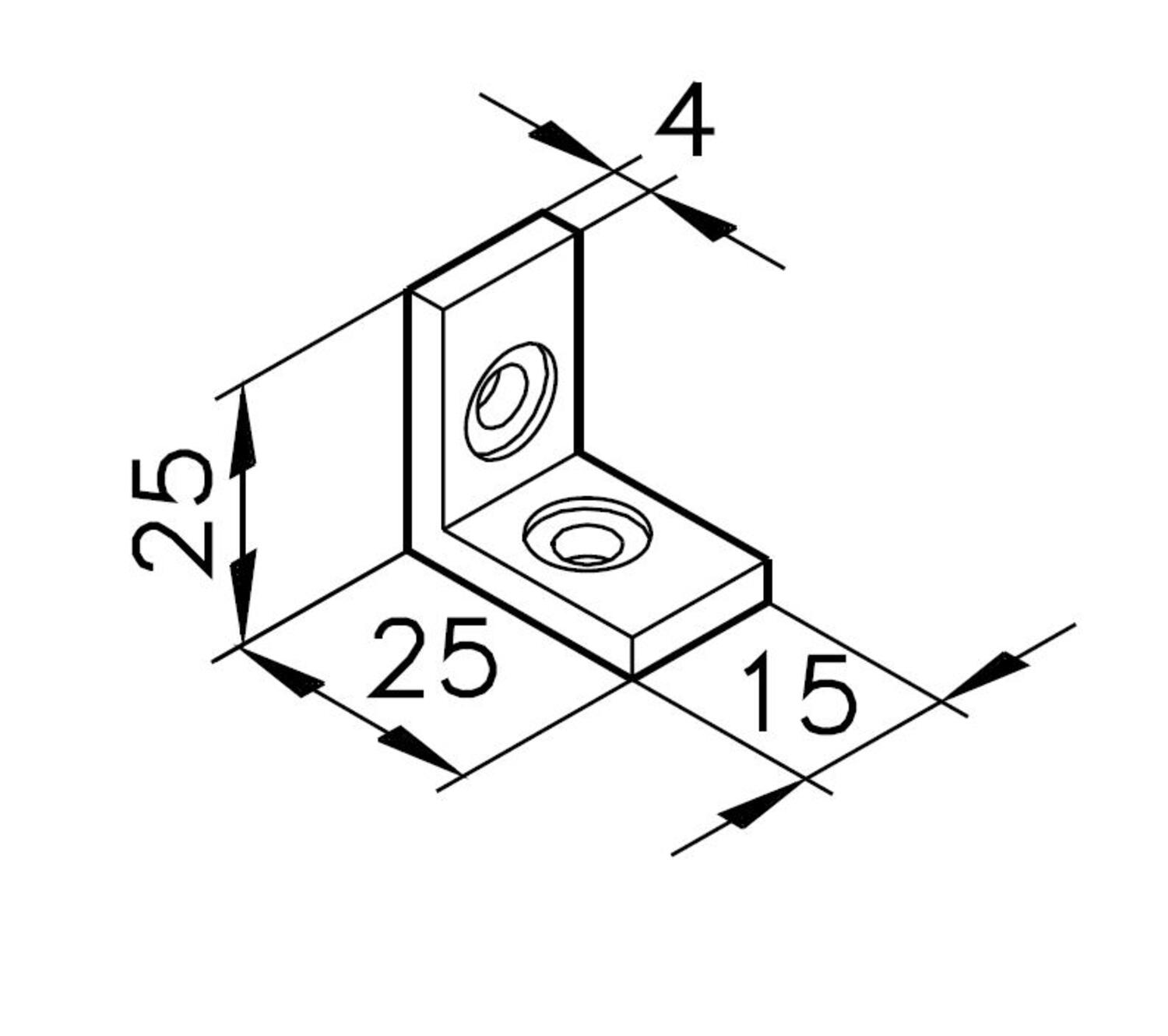 Kulmakiinnike kiinnitystarvikkeilla, mitat