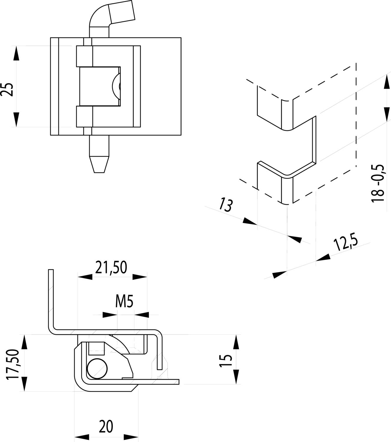 Kulmasarana 180° avautumiskulma mitat