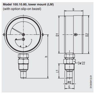 Lämpötilamittari 100-sarja mittakuva