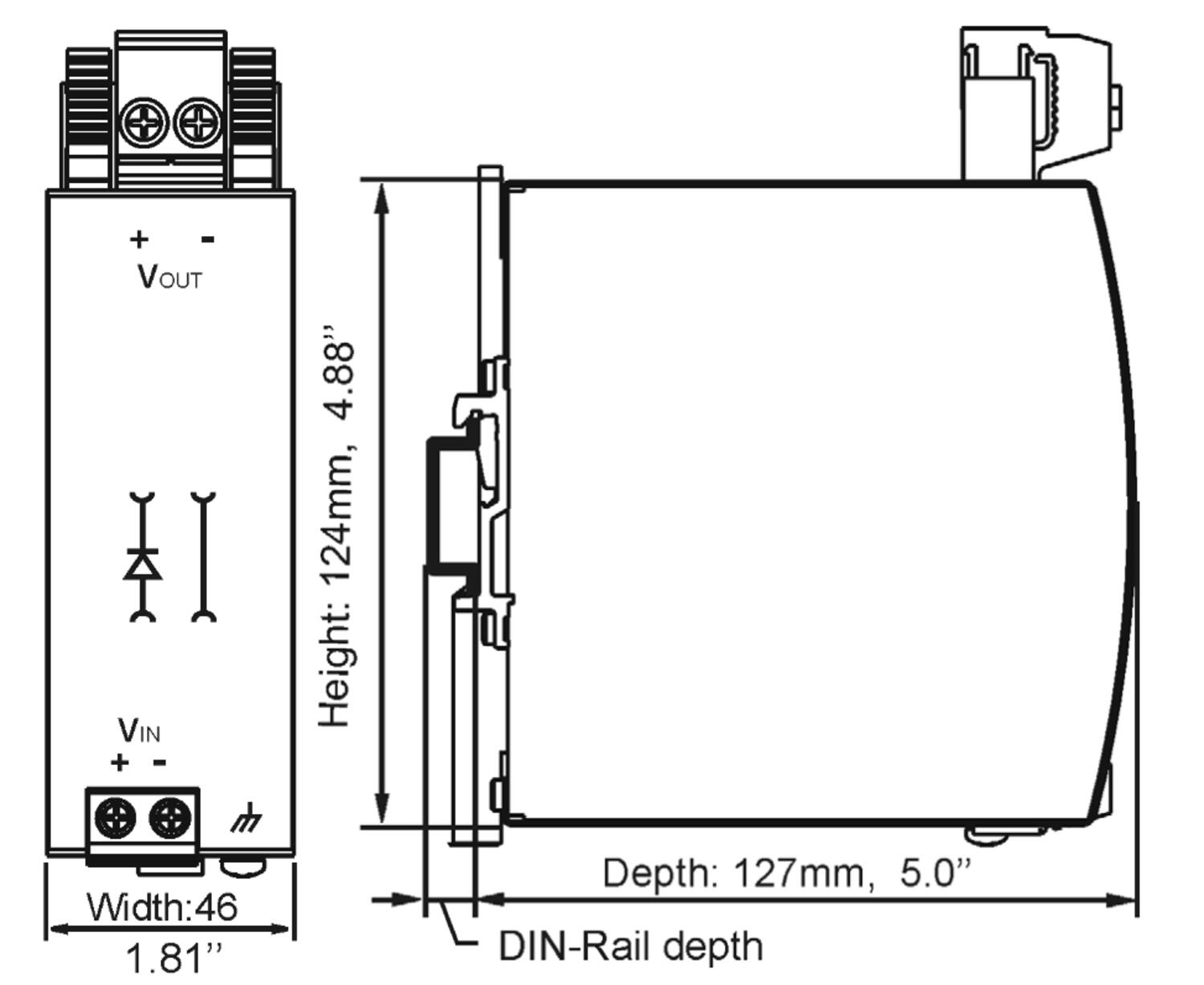 Läpivientiliitin 4-napainen, mittakuva