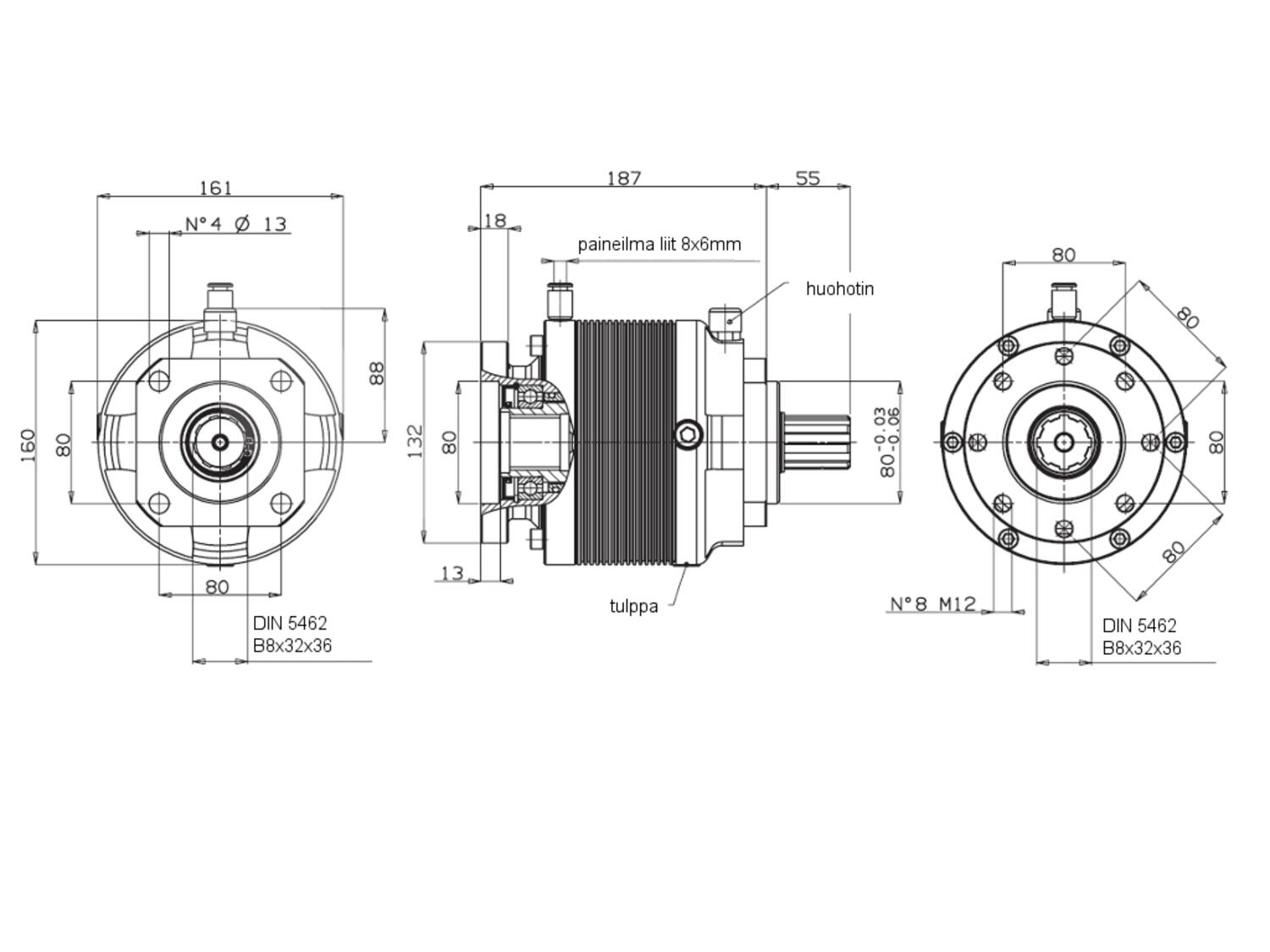 Lamellikytkin DIN5462 400Nm