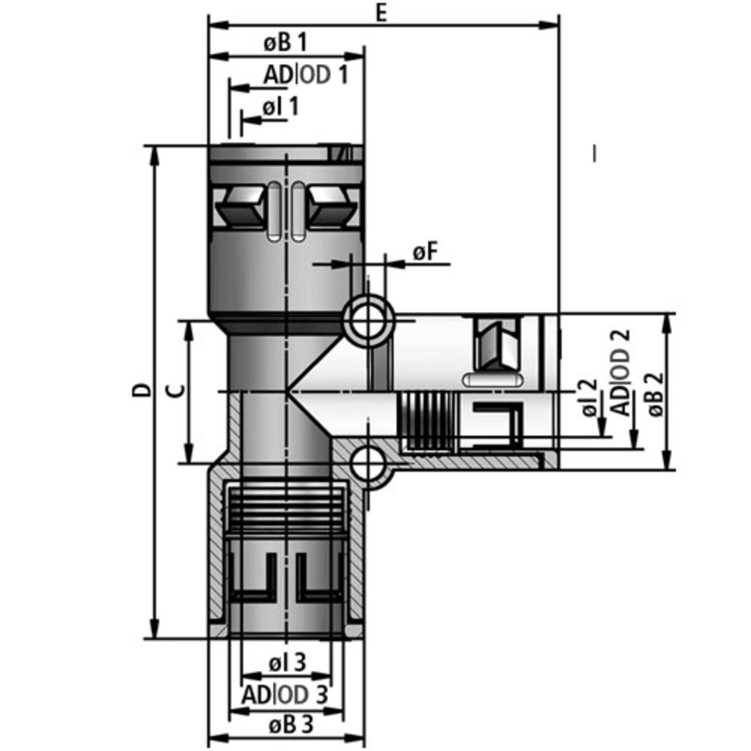 LI-M/LI-P suora liitin, mittakuva