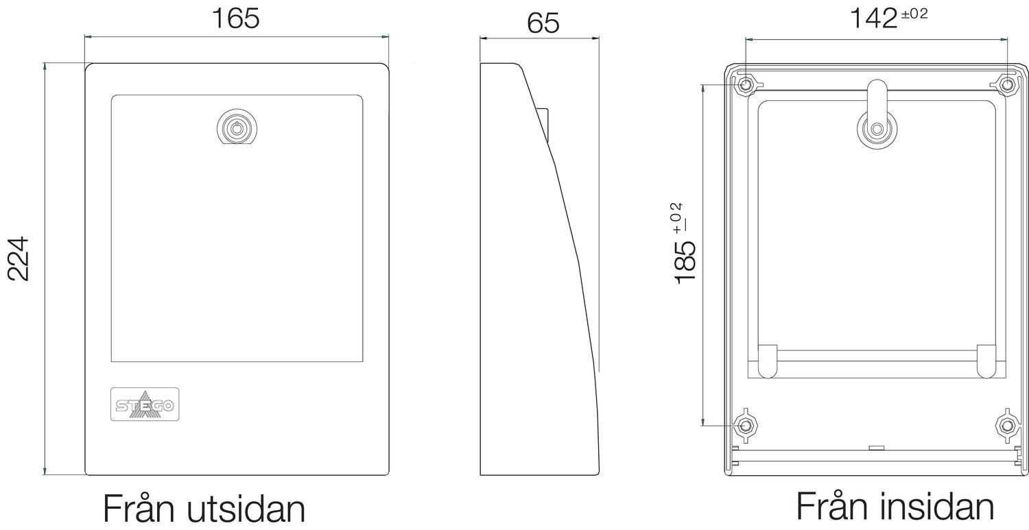 Lukittava kotelo MA 086 tekninen kuva