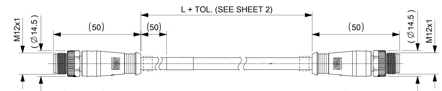 M12 D-koodatut liitinkaapeli mittakuva 3