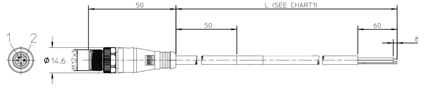 M12 D-koodatut liitinkaapeli mittakuva