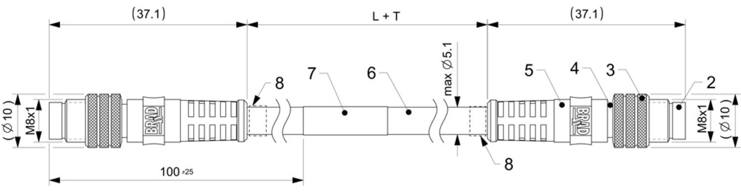 M8 välikaapeli suora uros-uros 4-napainen