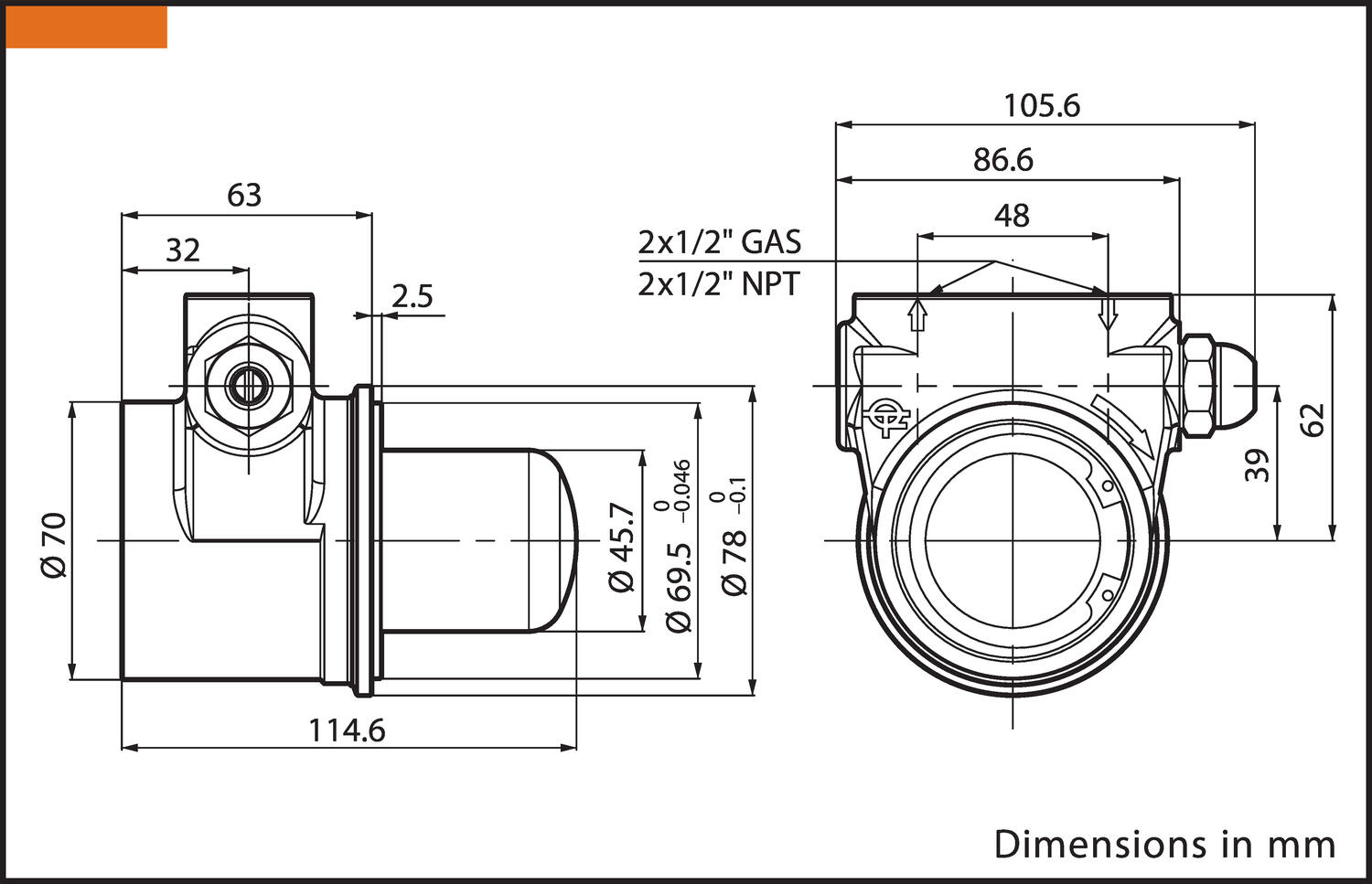 Magneettikytkimellinen lamellipumppu mittakuva