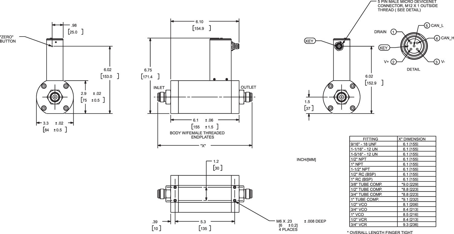 Massavirtasäädin Sla5800 mitat6