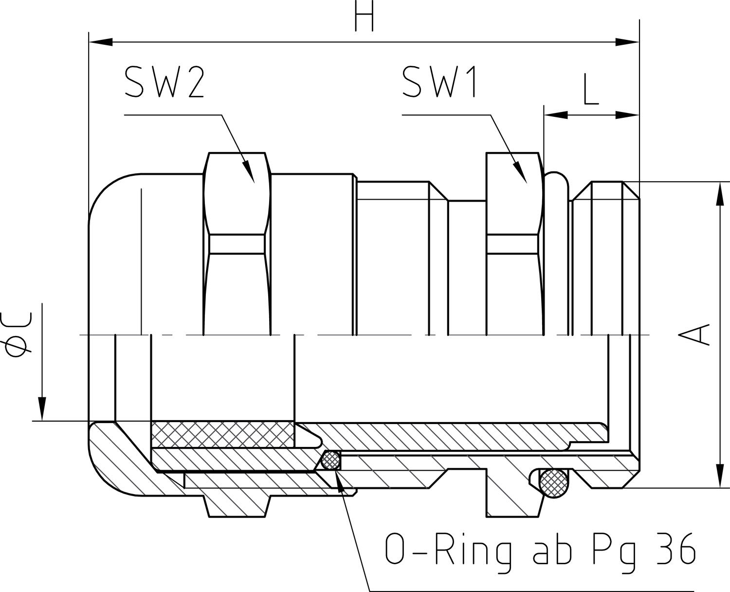 Messinkiset holkkitiivisteet, PG-kierre tekninen kuva