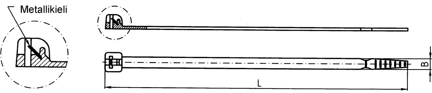 Metallikielinen nippuside tekninen kuva