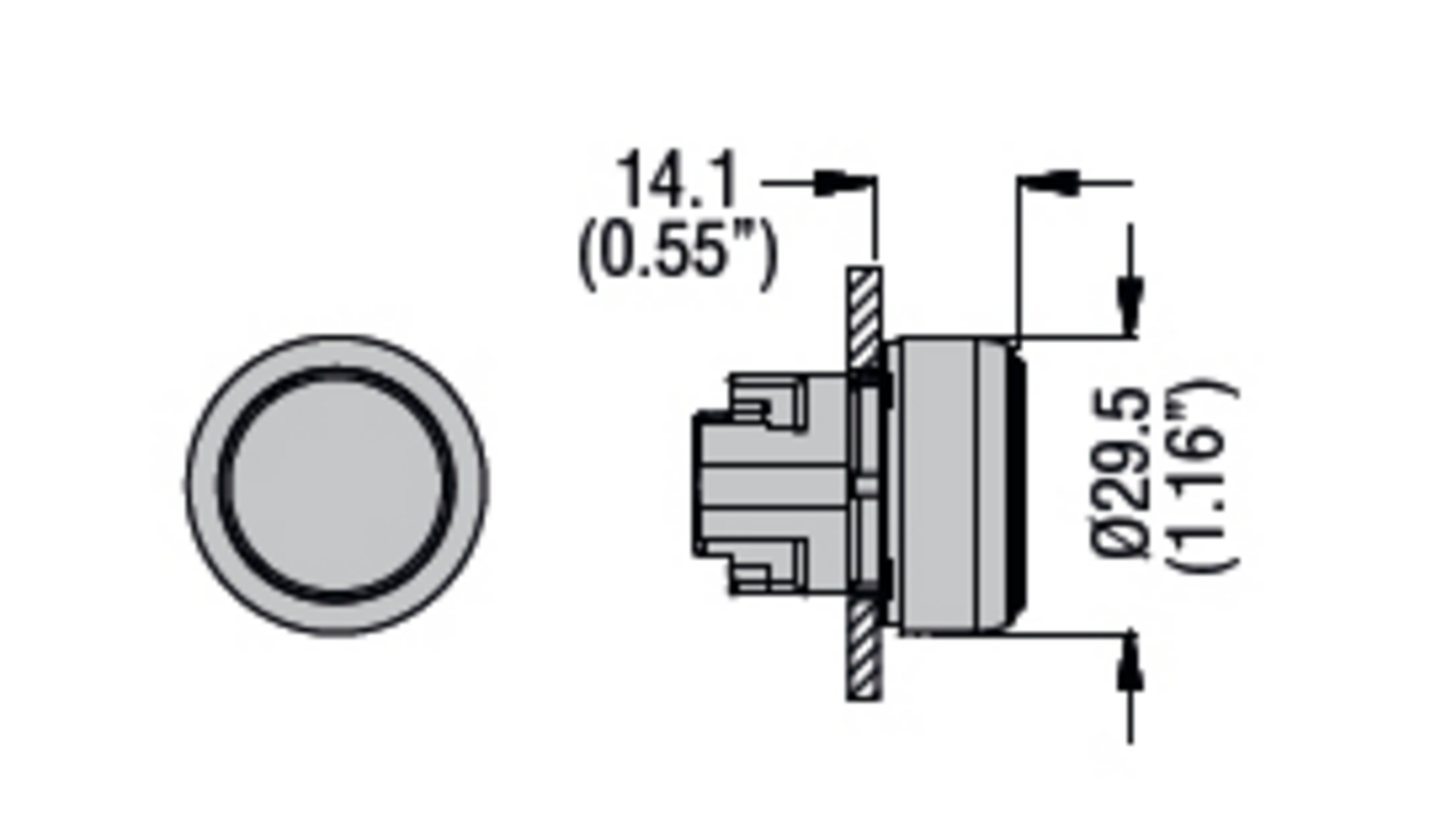 Metallinen painike kauluksella, mittakuva