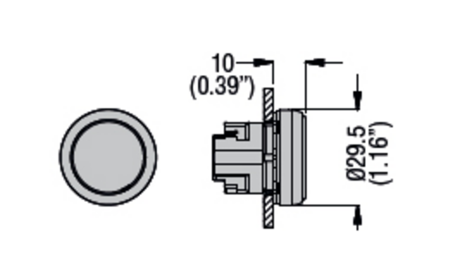 Metallinen tasopainike, mittakuva