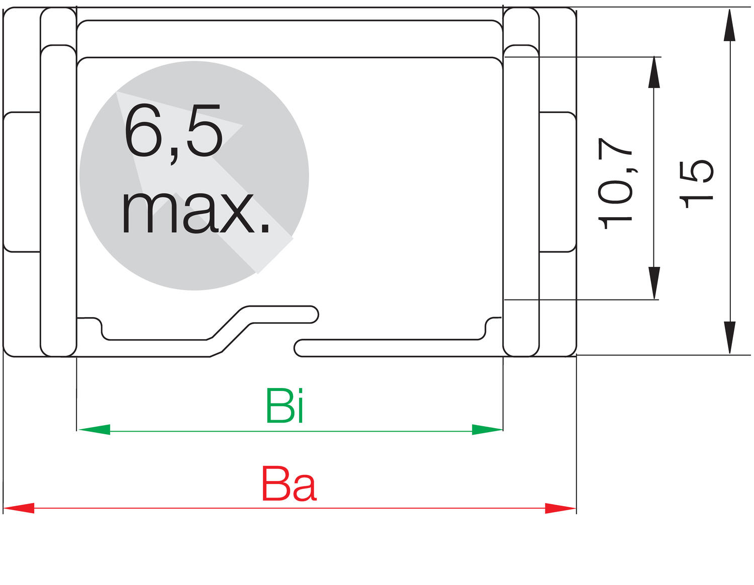 Mitat, energiansiirtoketju easy chain® E06-sarja