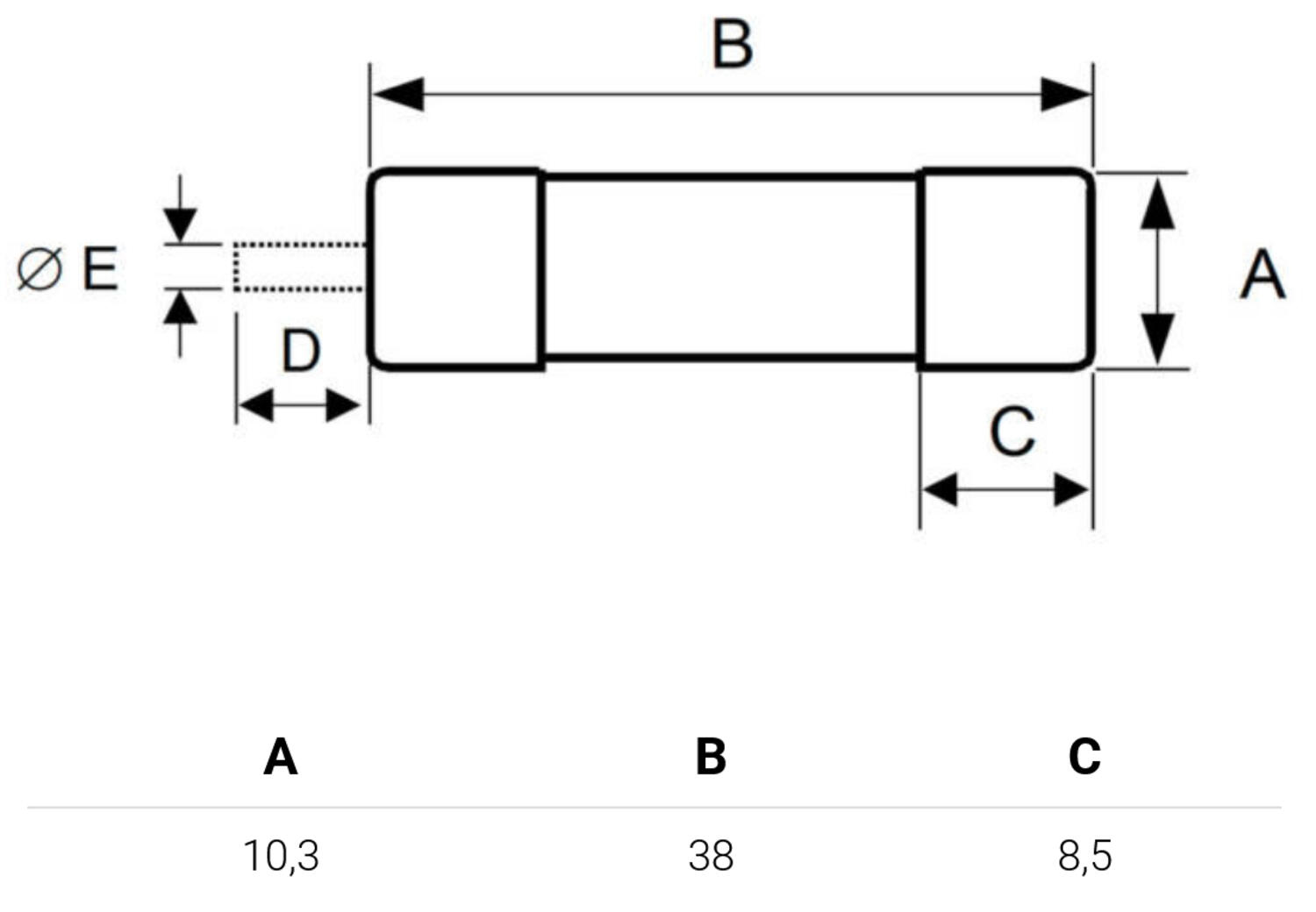 Mittakuva putkisulake 10x38