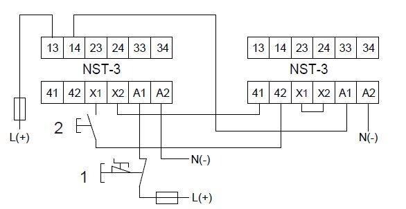 NST-3 turvareleen käyttö laajennusyksikkönä
(1-kanavainen kytkentä)