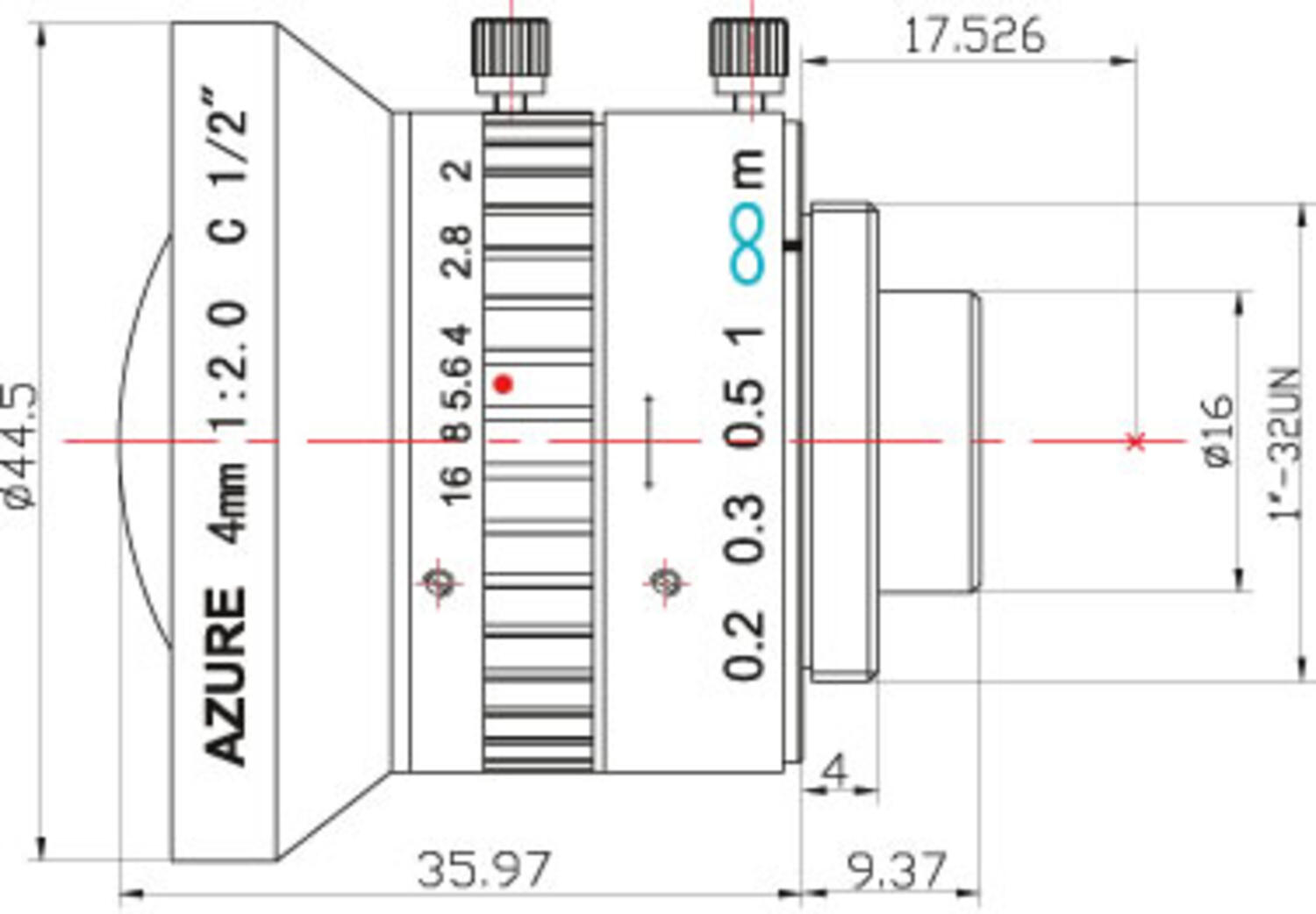 Optiikka C 75 mm mittakuva