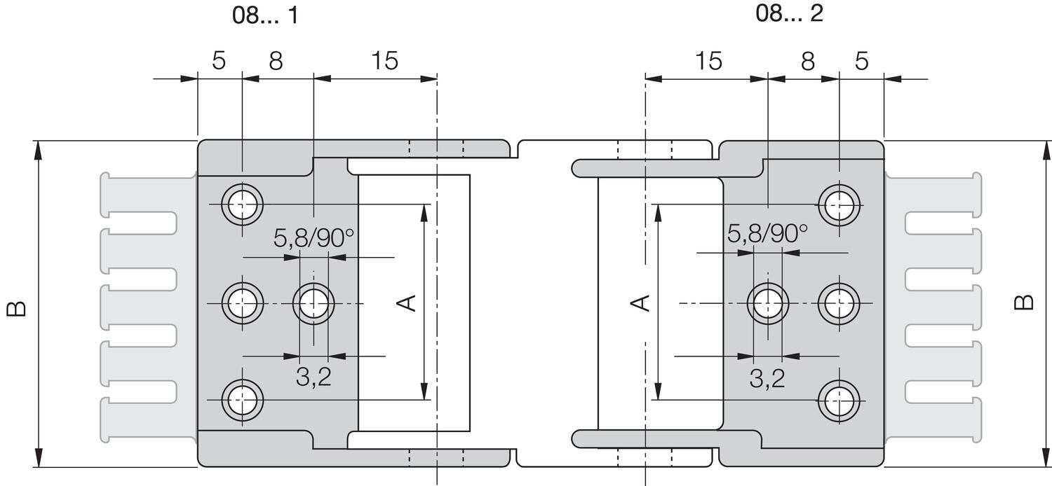 Päätykiinnikesarja vedonpoistokammalla tekninen kuva