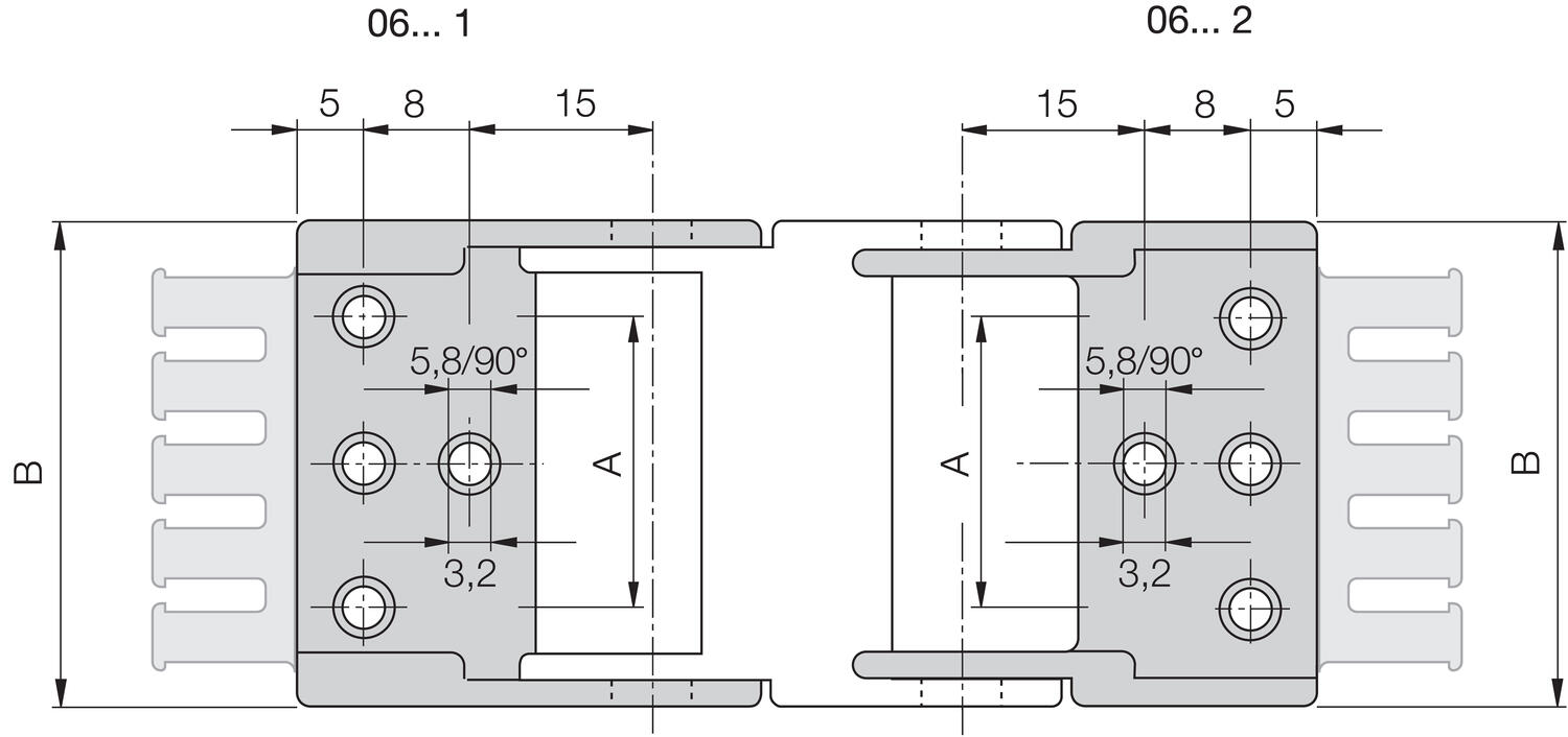Päätykiinnikesarja vedonpoistokammalla tekninen kuva