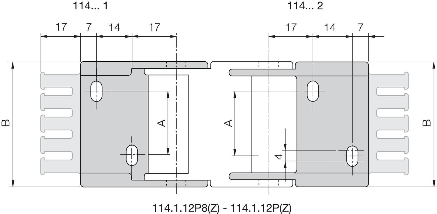 Päätykiinnikesarja vedonpoistokammalla tekninen kuva