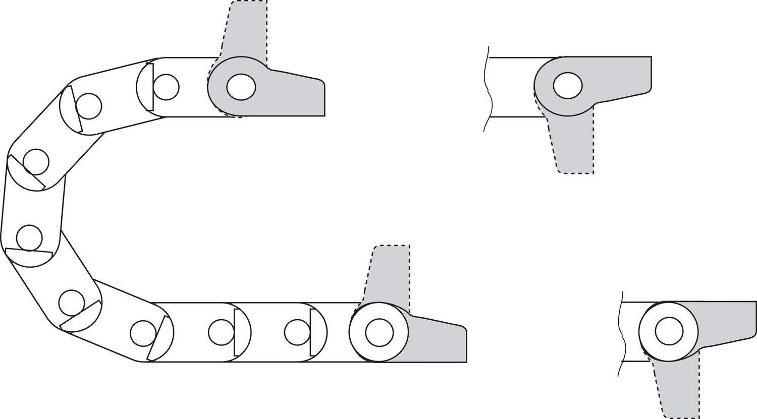 Päätykiinnikesarja vedonpoistokammalla tekninen kuva