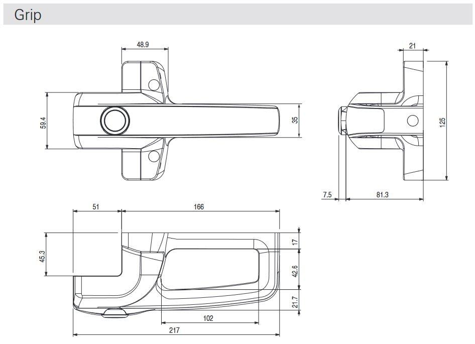 P-KUBE Krome kahva NS sähkölukolle, tekninen kuva