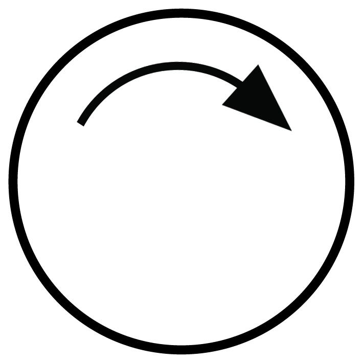 Painikelevy valkoinen "myötäpäivään"