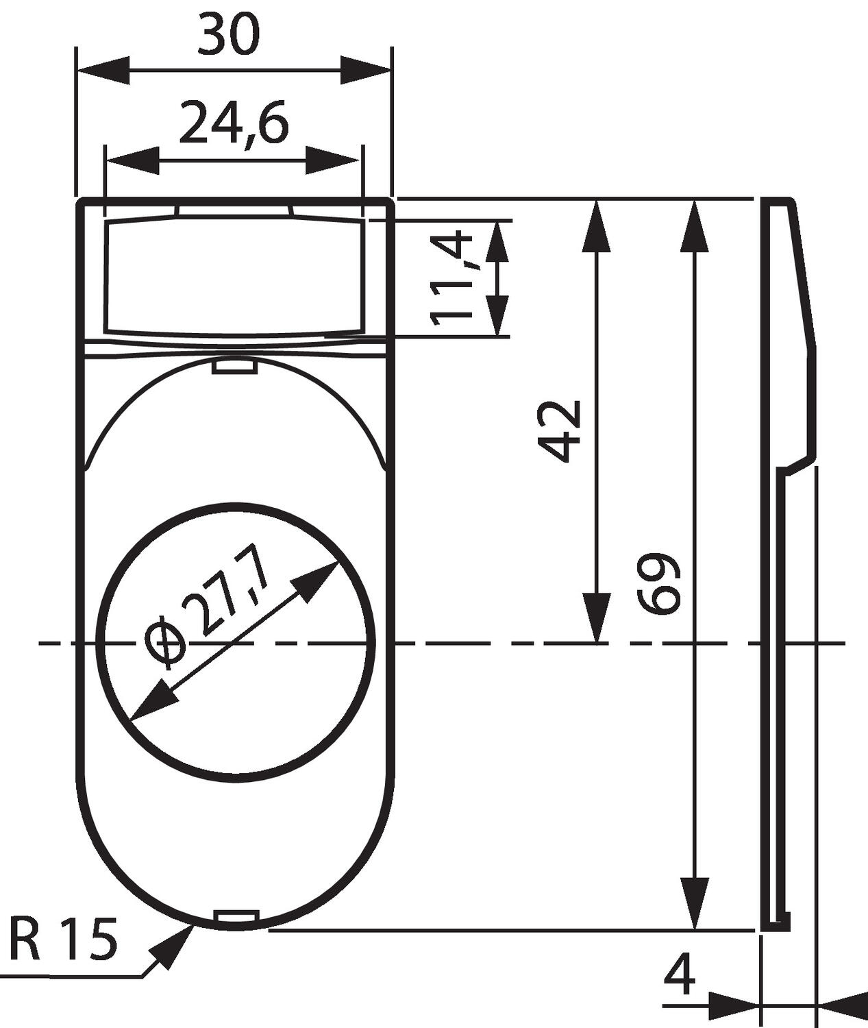 Pidike LIA-kyltille monitoimipainike mittakuva