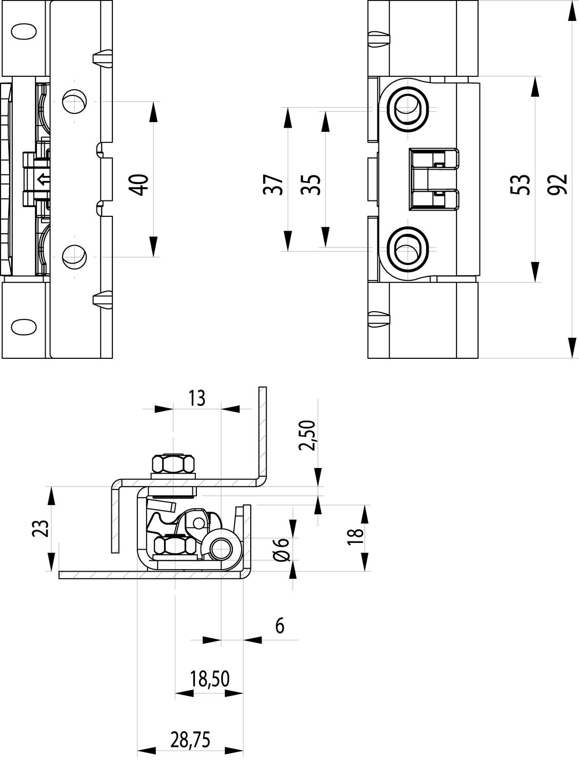 Piilotettu sarana 120° avautumiskulma mitat