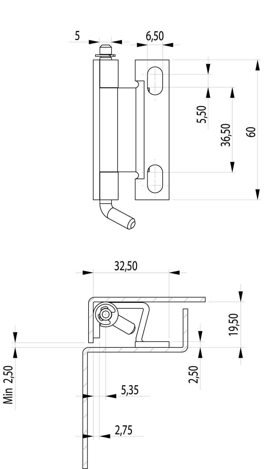Piilotettu sarana 120° avautumiskulma mitat