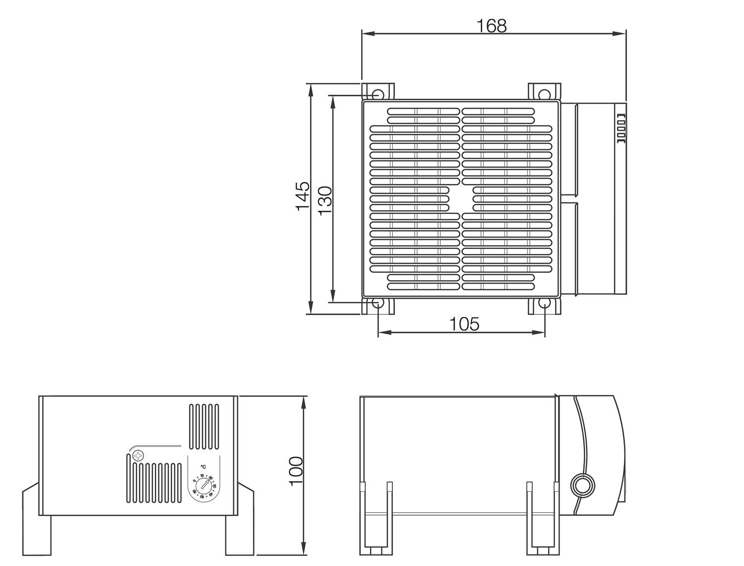 Puhallinlämmitin CR 030, 230 V AC, 950 W mitat