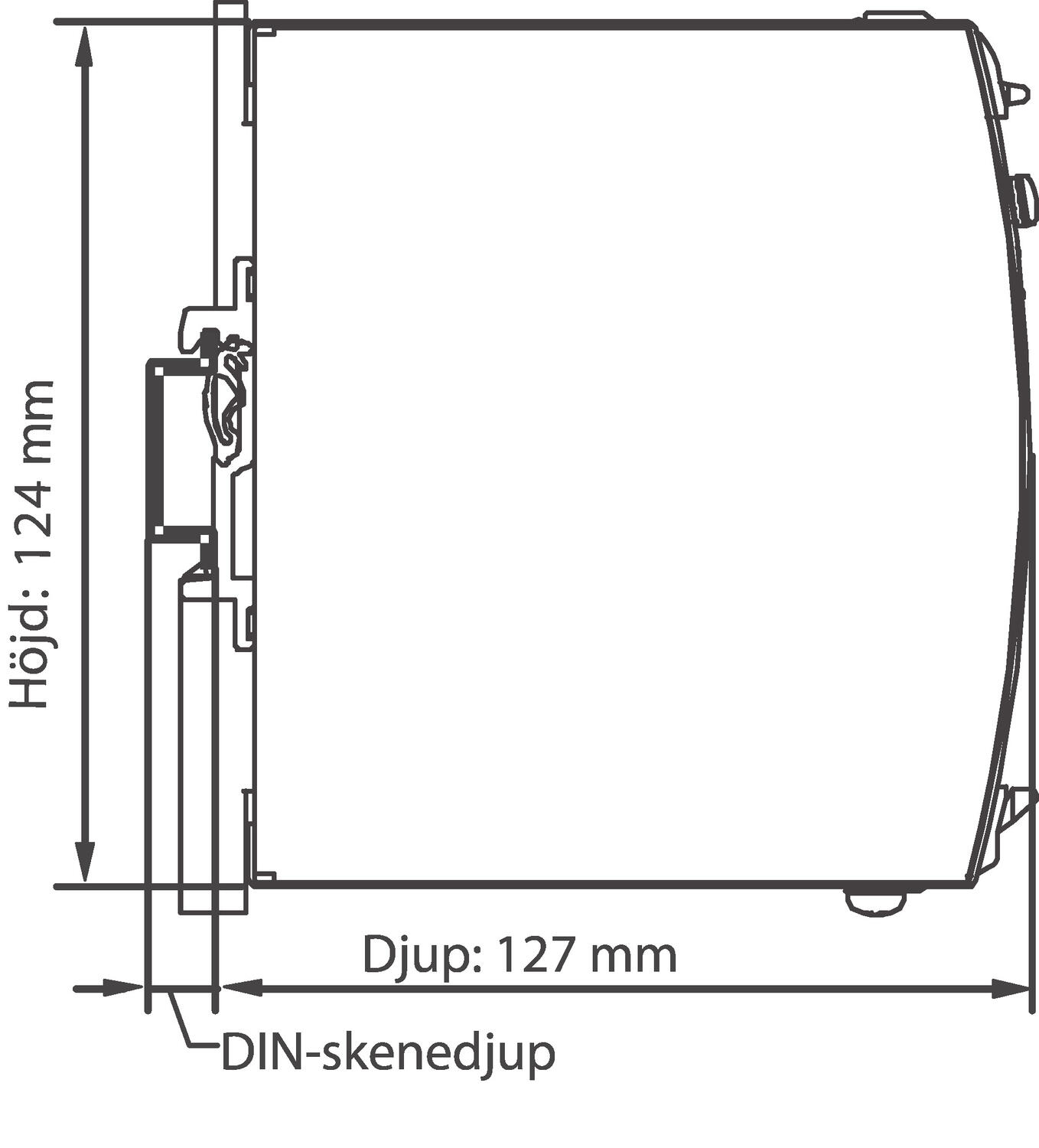 QTD20-teholähde, mittakuva sivu