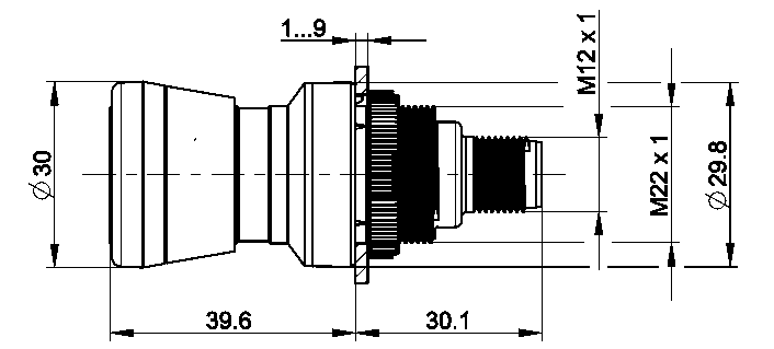 RAMO 22E hätäseispainike, tekninen kuva