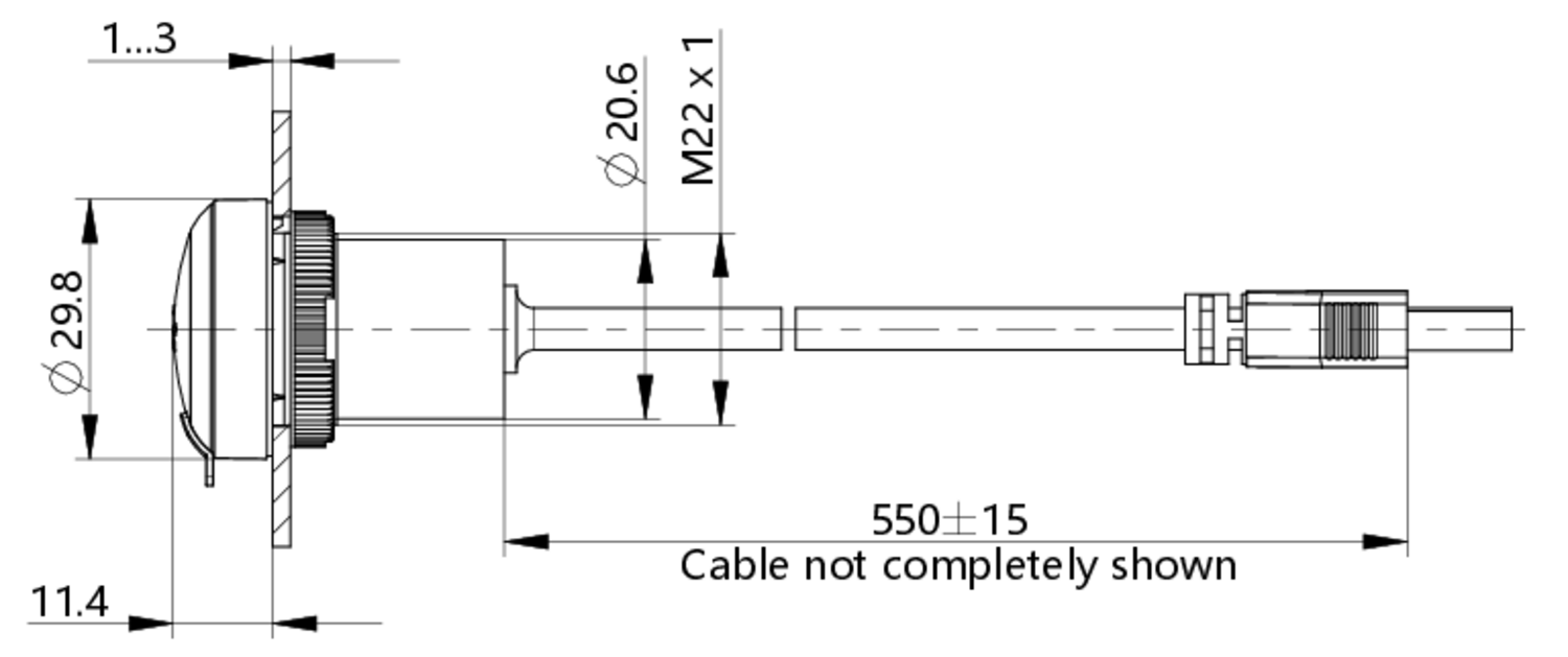 RAMO 22F paneeliliitin, mittakuva