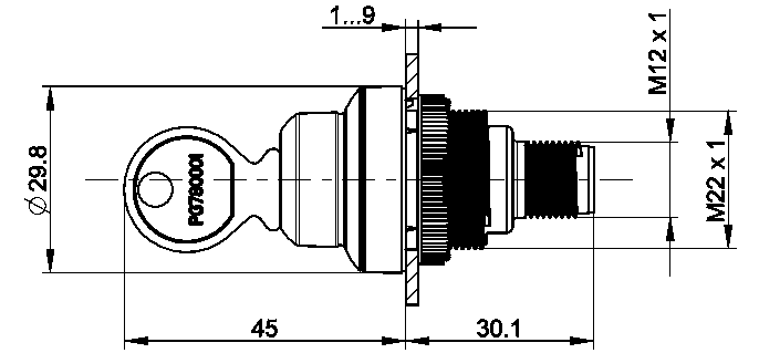 RAMO 22K avainkytkimet, mittakuva
