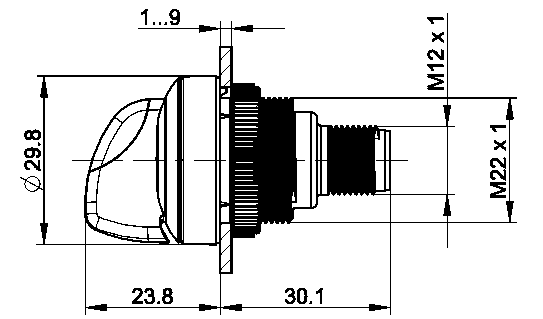 RAMO 22S valintakytkimet mittakuva