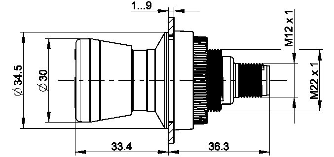 RAMO 30T sienipainike, mittakuva