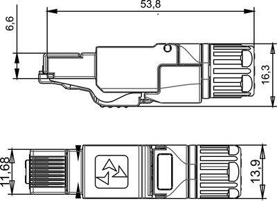 RJ45-liitin 8-napainen, tekninen kuva