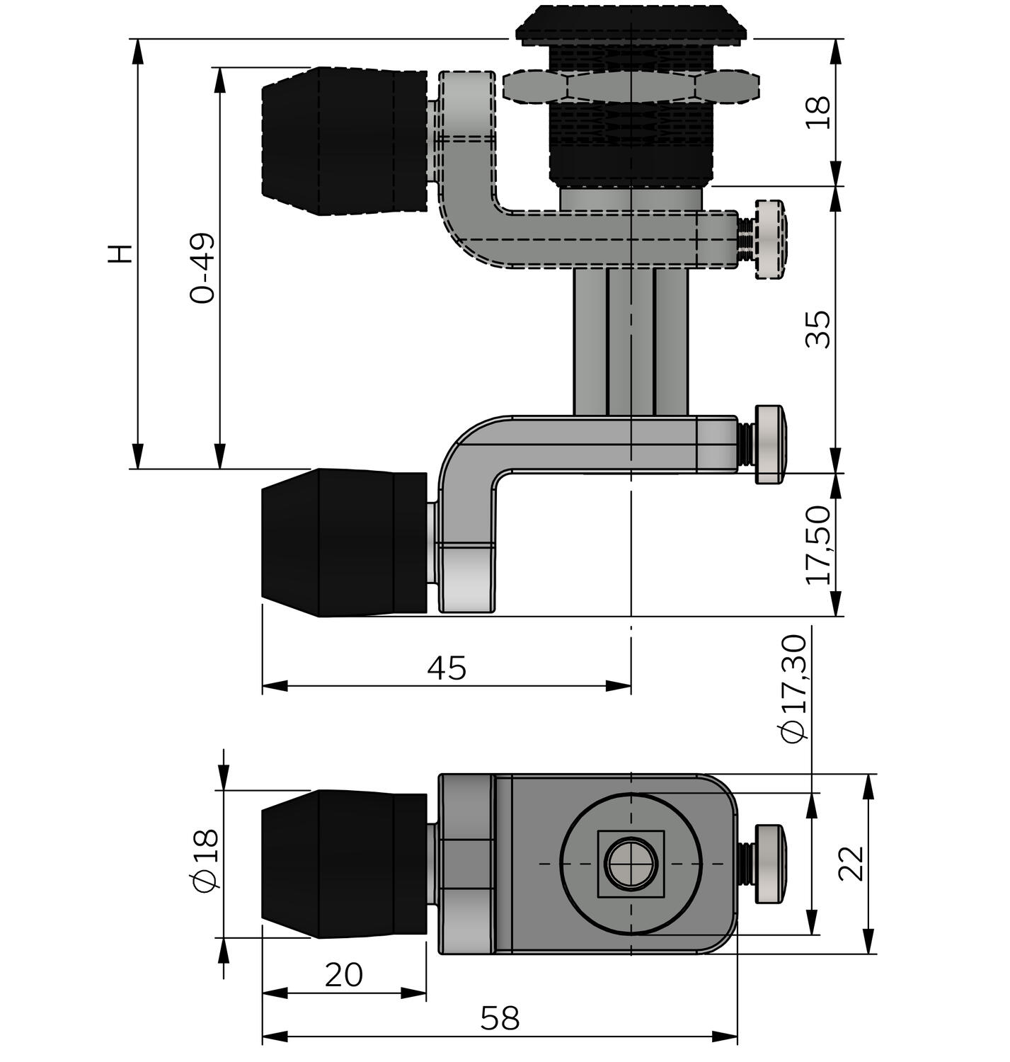 Säädettävä rullatelki mitat