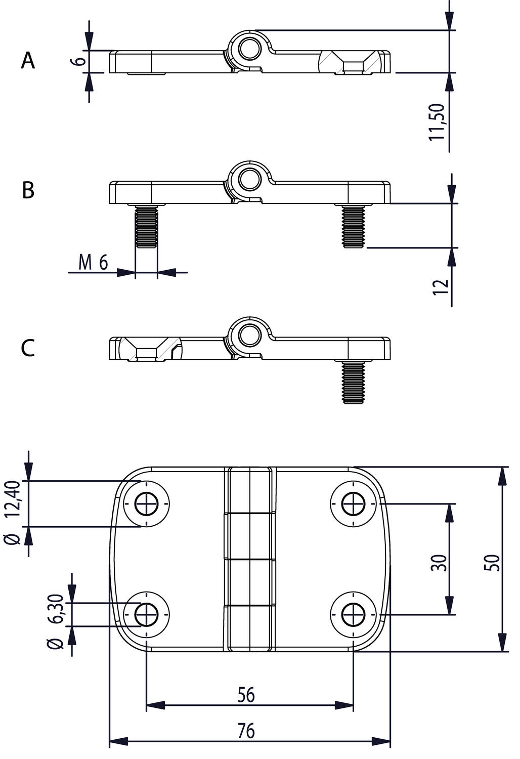 Sarana 50x76 avautumiskulma 180° mitat