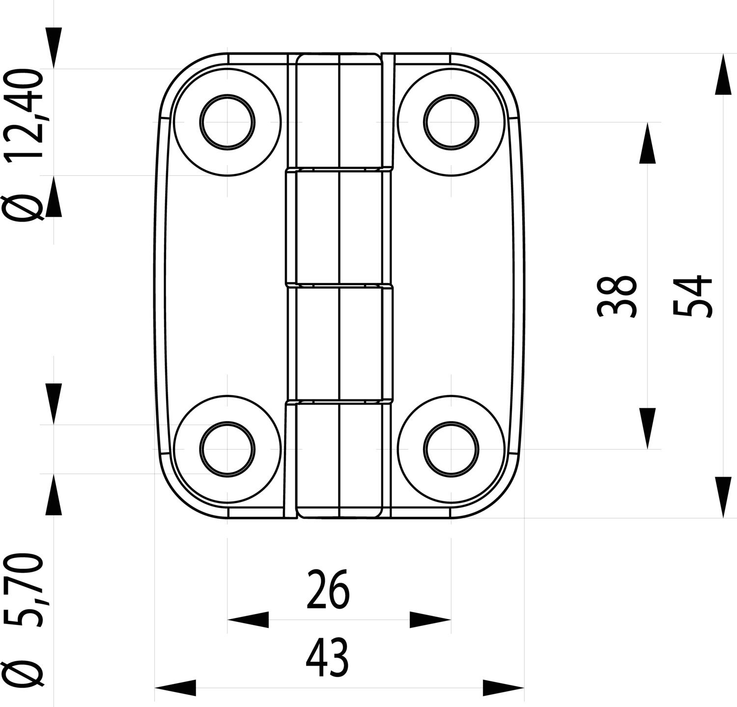 Sarana 54x43 avautumiskulma 180° mitat