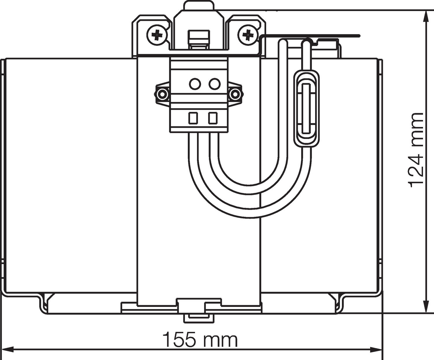 Seinä-/DIN-kiskoteline 7 Ah akulle, mittakuva