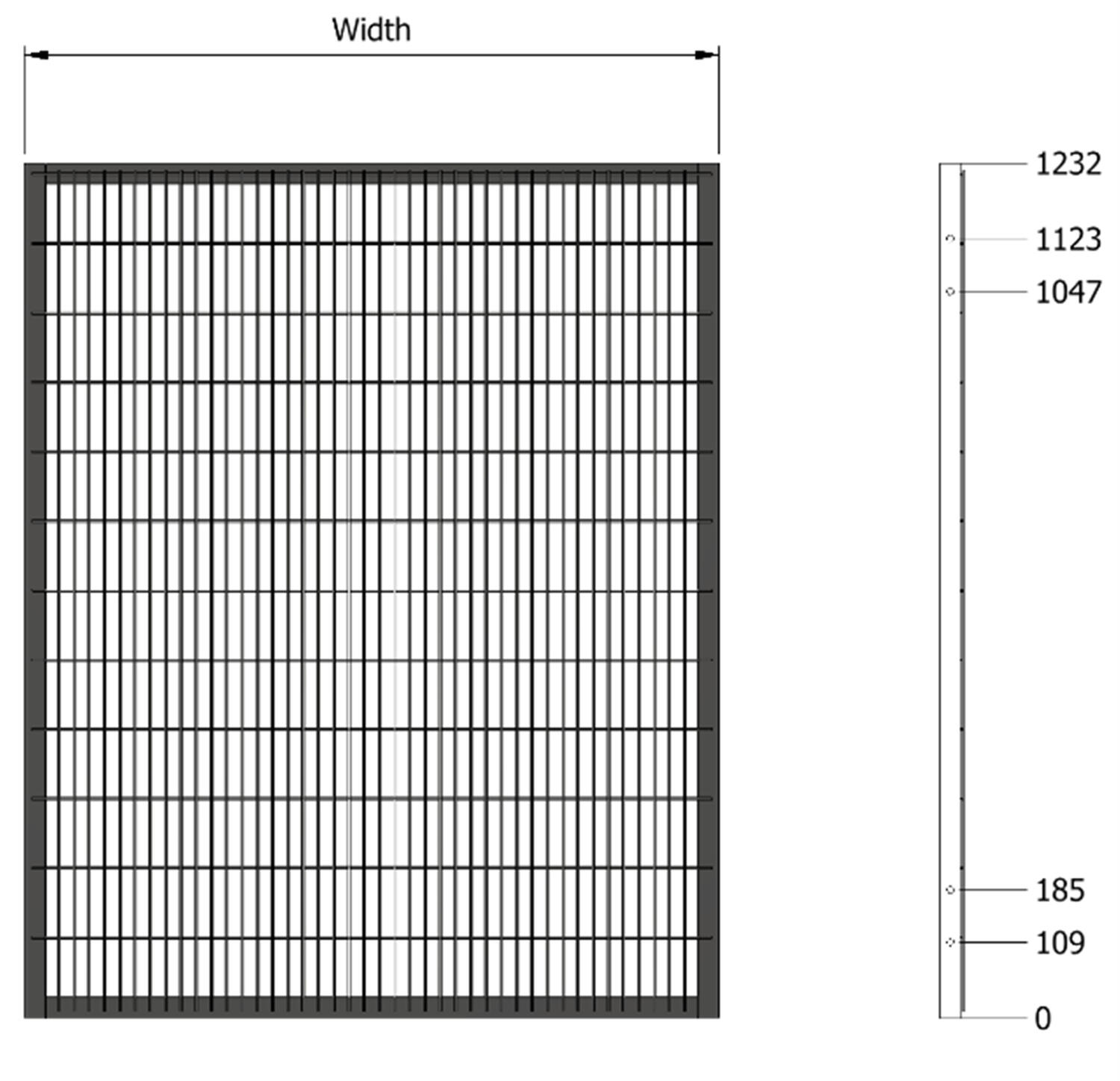 Seinäelementti 1500x200 mm T10, mittakuva
