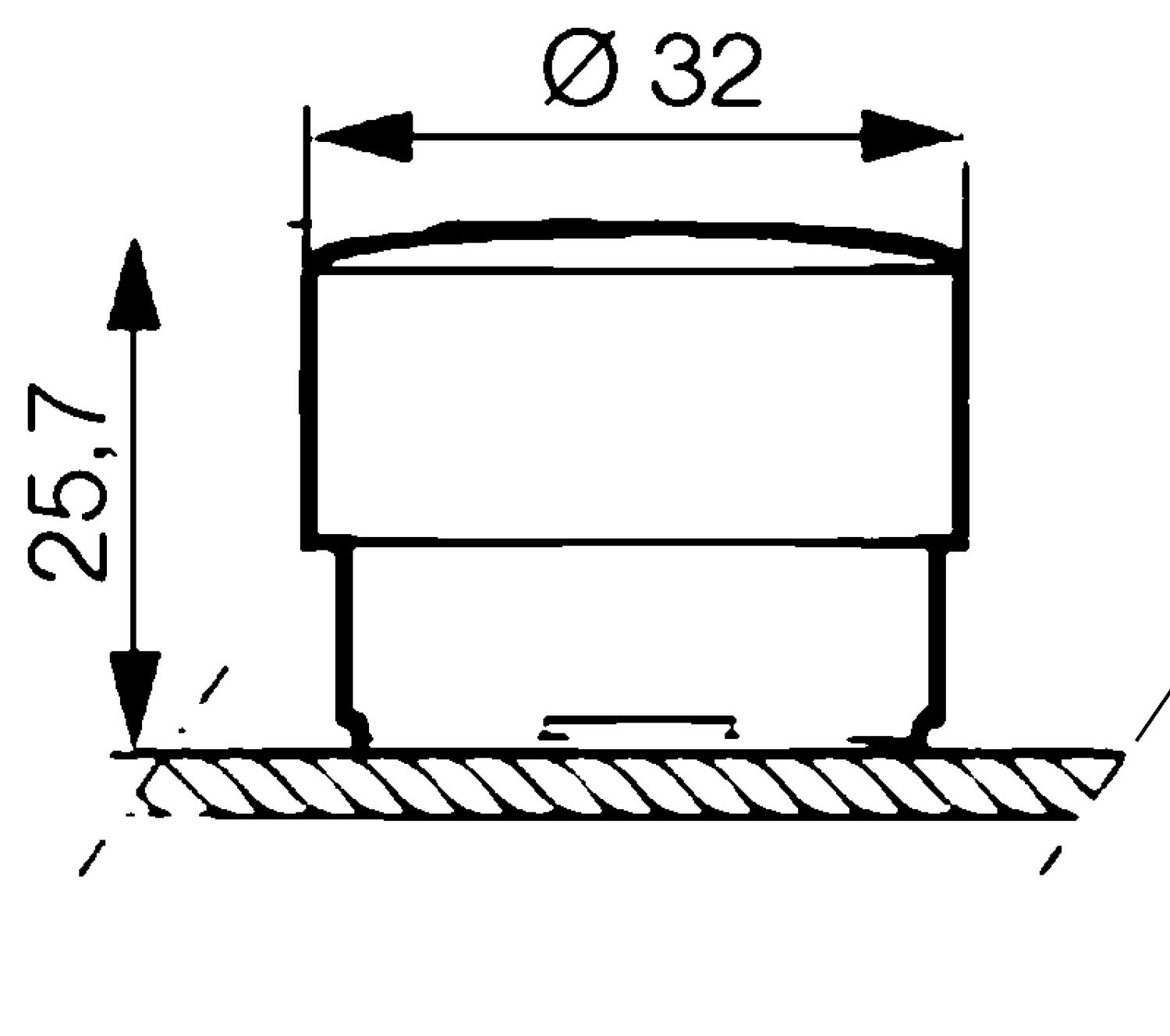 Sienipainike kiertopalautus valo ø32 mm, mittakuva