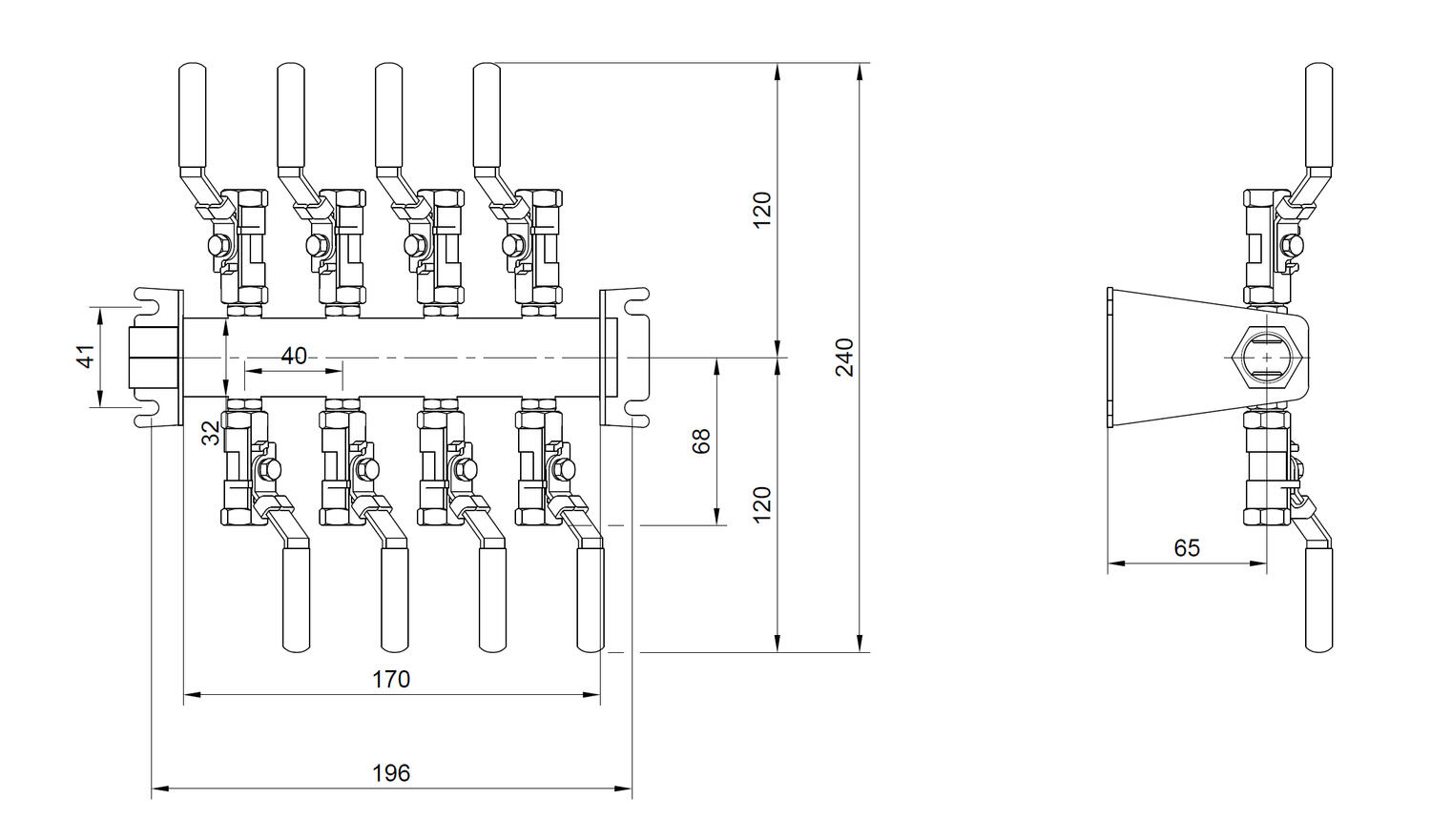 SJTH- ja SJTV-haponkestävä jakotukki mittakuva