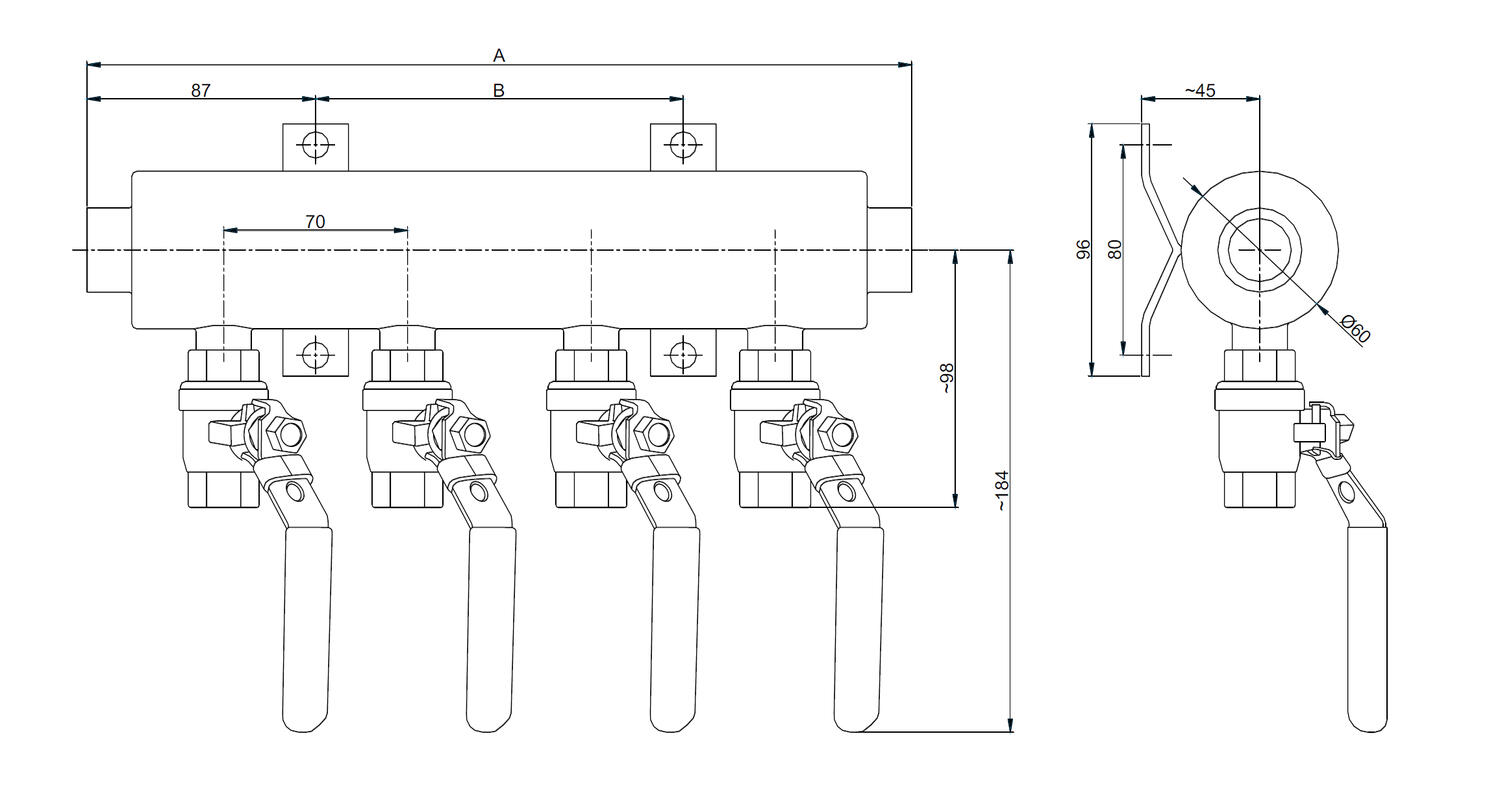 SJTH- ja SJTV-haponkestävä jakotukki mittakuva3