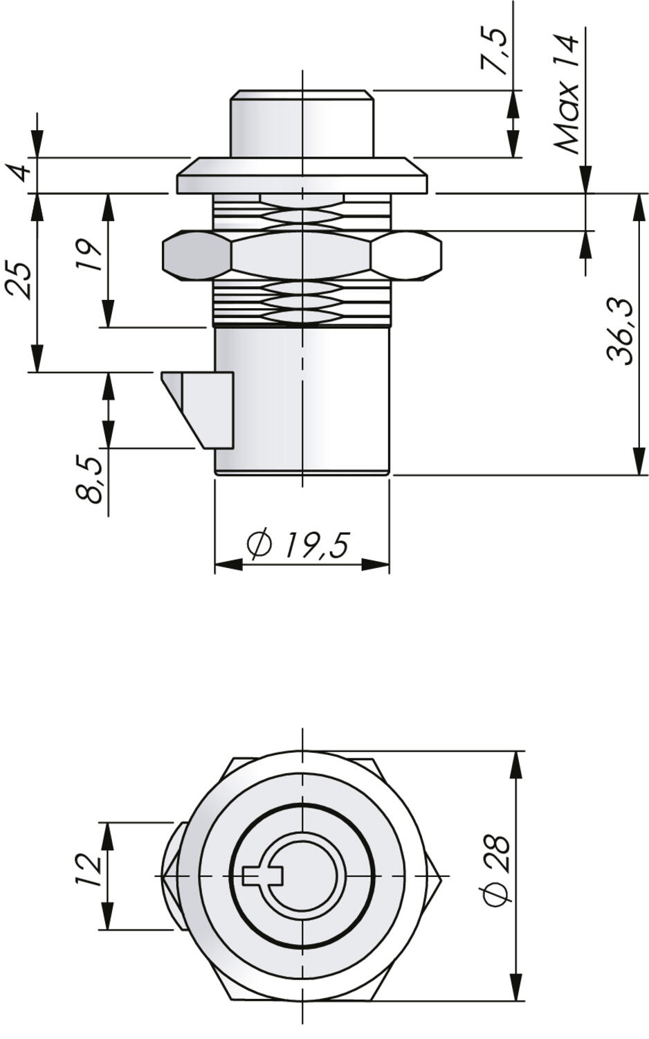 Slam-lukko painonapilla mitat